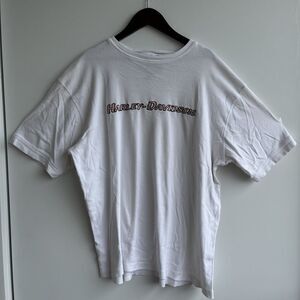 VINTAGE 90’s Harley Davidson Made in USA Embroidered Logo Tee, White/Pink- Large